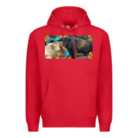 Red Charolais and black angus bull with sunflower and leopard Premium Hoodie - RanaPortraitStore