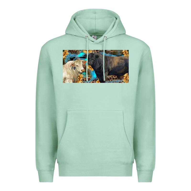Charolais And Black Angus Bull With Sunflower And Leopard Premium Hoodie by RanaPortraitStore | Teevron