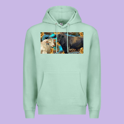 Charolais And Black Angus Bull With Sunflower And Leopard Premium Hoodie Designed By Ranaportraitstore