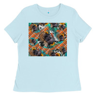 Baby Blue Thanksgiving Turkey sunflower turquoise Ladies Tee - NancyCooperArtShop