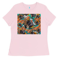 Bubblegum Pink Thanksgiving Turkey sunflower turquoise Ladies Tee - NancyCooperArtShop
