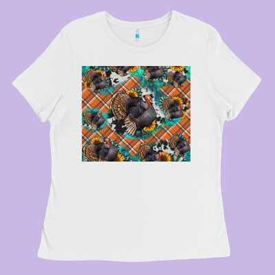 Thanksgiving Turkey Sunflower Turquoise Ladies Tee Designed By Nancycooperartshop