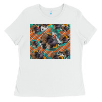 White Thanksgiving Turkey sunflower turquoise Ladies Tee - NancyCooperArtShop