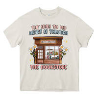 Cream the way to my heart is through the bookstore Heavy Core Tee - MaliasSmallBusiness