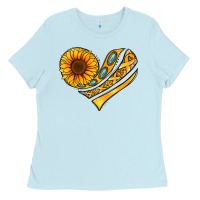 Baby Blue Childhood Cancer Awareness heart Ladies Tee - NancyCooperArtShop