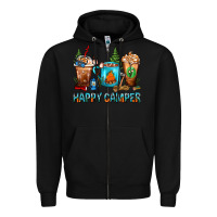 Black Happy Camper Coffee Cups Zipper Hoodie - FaDigitalArtStudio