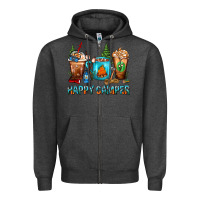 Charcoal Heather Happy Camper Coffee Cups Zipper Hoodie - FaDigitalArtStudio