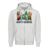 Dove Grey Happy Camper Coffee Cups Zipper Hoodie - FaDigitalArtStudio
