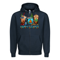 Navy Happy Camper Coffee Cups Zipper Hoodie - FaDigitalArtStudio