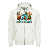 Oatmeal Heather Happy Camper Coffee Cups Zipper Hoodie - FaDigitalArtStudio