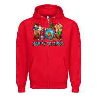 Red Happy Camper Coffee Cups Zipper Hoodie - FaDigitalArtStudio