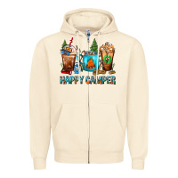 Sandshell Happy Camper Coffee Cups Zipper Hoodie - FaDigitalArtStudio