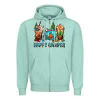 Seafoam Happy Camper Coffee Cups Zipper Hoodie - FaDigitalArtStudio