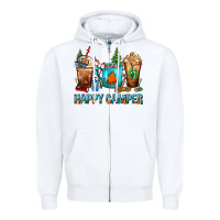White Happy Camper Coffee Cups Zipper Hoodie - FaDigitalArtStudio
