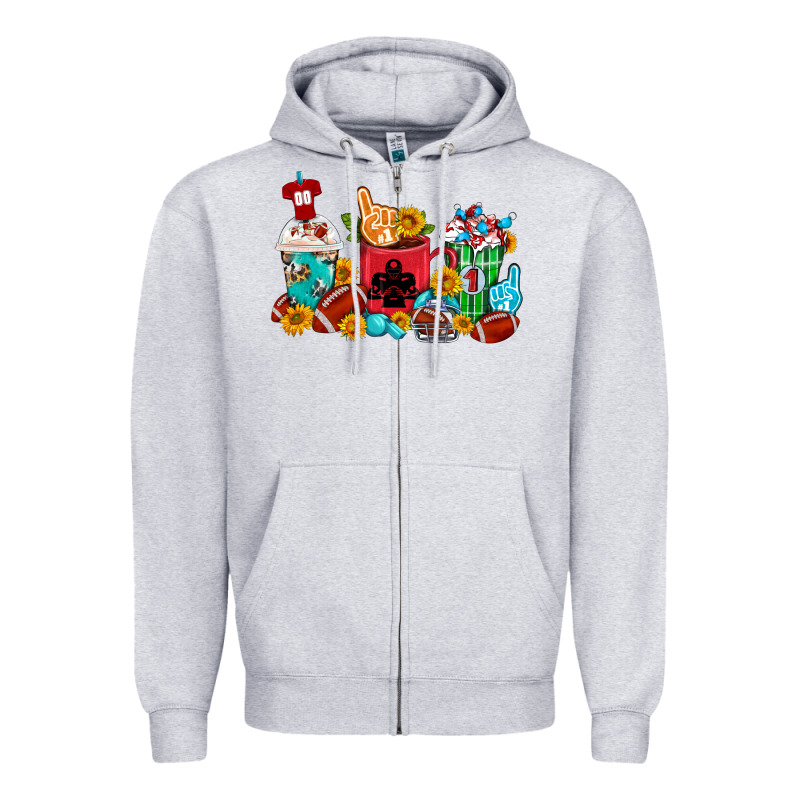 Coffee And American Football Coffee Cups Zipper Hoodie by FaDigitalArtStudio | Teevron