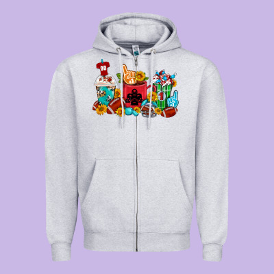Coffee And American Football Coffee Cups Zipper Hoodie Designed By Fadigitalartstudio