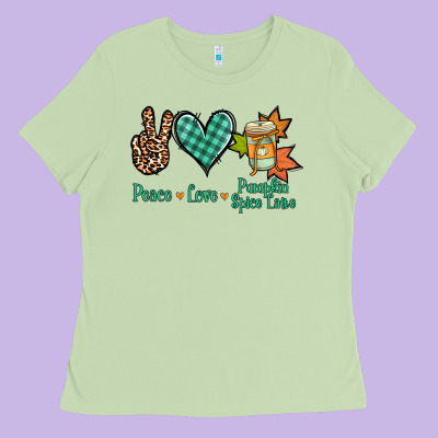 Peace Love Pumpkin Spice Latte Ladies Tee Designed By Nancycooperartshop