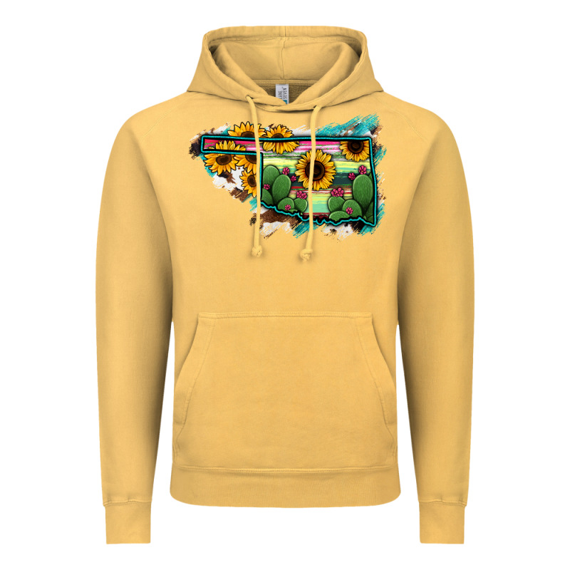 Oklahoma Map Sunflower Cactus Serape Vintage Hoodie by RanaPortraitStore | Teevron