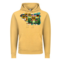 Vintage Mustard Oklahoma Map Sunflower Cactus Serape Vintage Hoodie - RanaPortraitStore