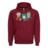 Burgundy Dentist Coffee Cups Zipper Hoodie - FaDigitalArtStudio