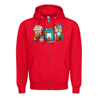 Red Dentist Coffee Cups Zipper Hoodie - FaDigitalArtStudio