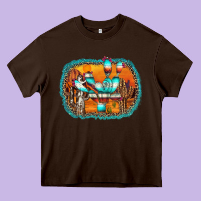 Western Cactus Heavy Core Tee Designed By Adodesignshop