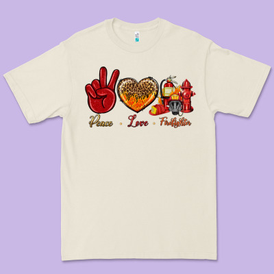 Peace Love Firefighter Premium Tee Designed By Nancycooperartshop