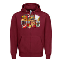 Burgundy School Bus Coffee Cups Zipper Hoodie - FaDigitalArtStudio