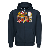 Navy School Bus Coffee Cups Zipper Hoodie - FaDigitalArtStudio