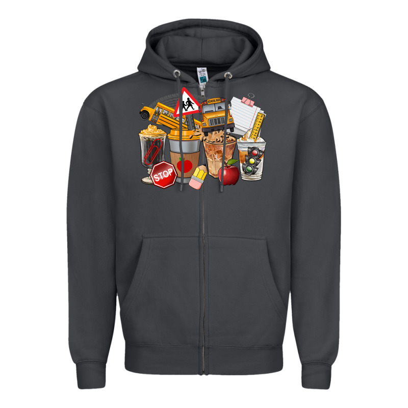 School Bus Coffee Cups Zipper Hoodie by FaDigitalArtStudio | Teevron