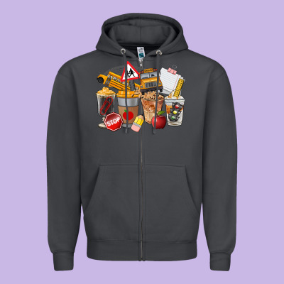 School Bus Coffee Cups Zipper Hoodie Designed By Fadigitalartstudio