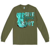Army Green Give Cancer the boot Ovarian Cancer teal ribbon Long Sleeve Tee - NancyCooperArtShop