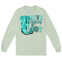 Matcha Give Cancer the boot Ovarian Cancer teal ribbon Long Sleeve Tee - NancyCooperArtShop
