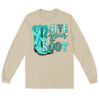 Give Cancer The Boot Ovarian Cancer Teal Ribbon Long Sleeve Tee | Teevron