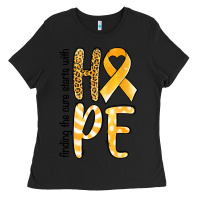 Black Finding the cure starts with hope Childhood Cancer Ladies Tee - NancyCooperArtShop