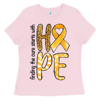 Bubblegum Pink Finding the cure starts with hope Childhood Cancer Ladies Tee - NancyCooperArtShop