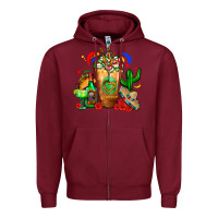 Burgundy Mexican Cold Drink With Cactus Sombrero And Tequil Zipper Hoodie - FaDigitalArtStudio