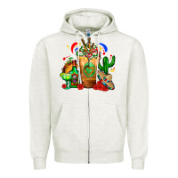Oatmeal Heather Mexican Cold Drink With Cactus Sombrero And Tequil Zipper Hoodie - FaDigitalArtStudio