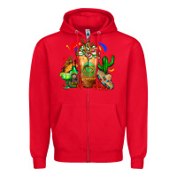Red Mexican Cold Drink With Cactus Sombrero And Tequil Zipper Hoodie - FaDigitalArtStudio