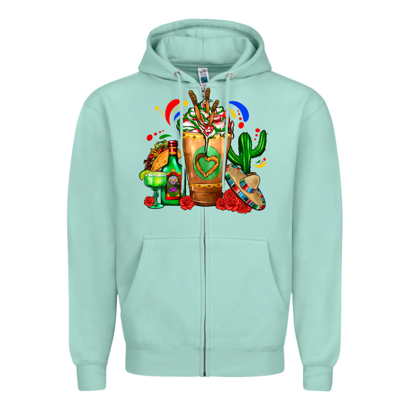 Mexican Cold Drink With Cactus Sombrero And Tequil Zipper Hoodie by FaDigitalArtStudio | Teevron