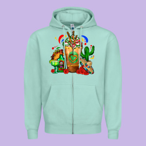 Mexican Cold Drink With Cactus Sombrero And Tequil Zipper Hoodie Designed By Fadigitalartstudio