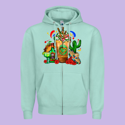 Mexican Cold Drink With Cactus Sombrero And Tequil Zipper Hoodie Designed By Fadigitalartstudio