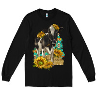 Black Sunflowers Cow Long Sleeve Tee - texasbilliewilder