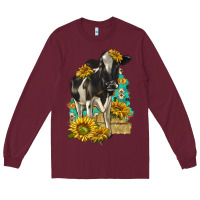 Burgundy Sunflowers Cow Long Sleeve Tee - texasbilliewilder