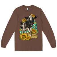 Chestnut Sunflowers Cow Long Sleeve Tee - texasbilliewilder