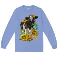 Colony Blue Sunflowers Cow Long Sleeve Tee - texasbilliewilder