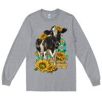 Heather Grey Sunflowers Cow Long Sleeve Tee - texasbilliewilder