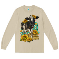 Mushroom Sunflowers Cow Long Sleeve Tee - texasbilliewilder