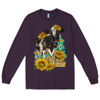 Plum Sunflowers Cow Long Sleeve Tee - texasbilliewilder