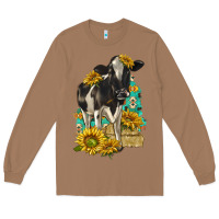 Toasted Coconut Sunflowers Cow Long Sleeve Tee - texasbilliewilder